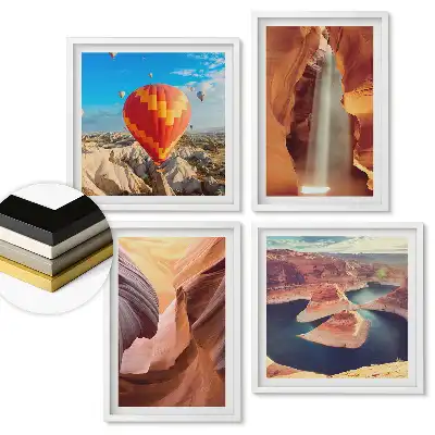 Set 4 tablouri înrămate cu peisaje extraordinare și baloane colorate