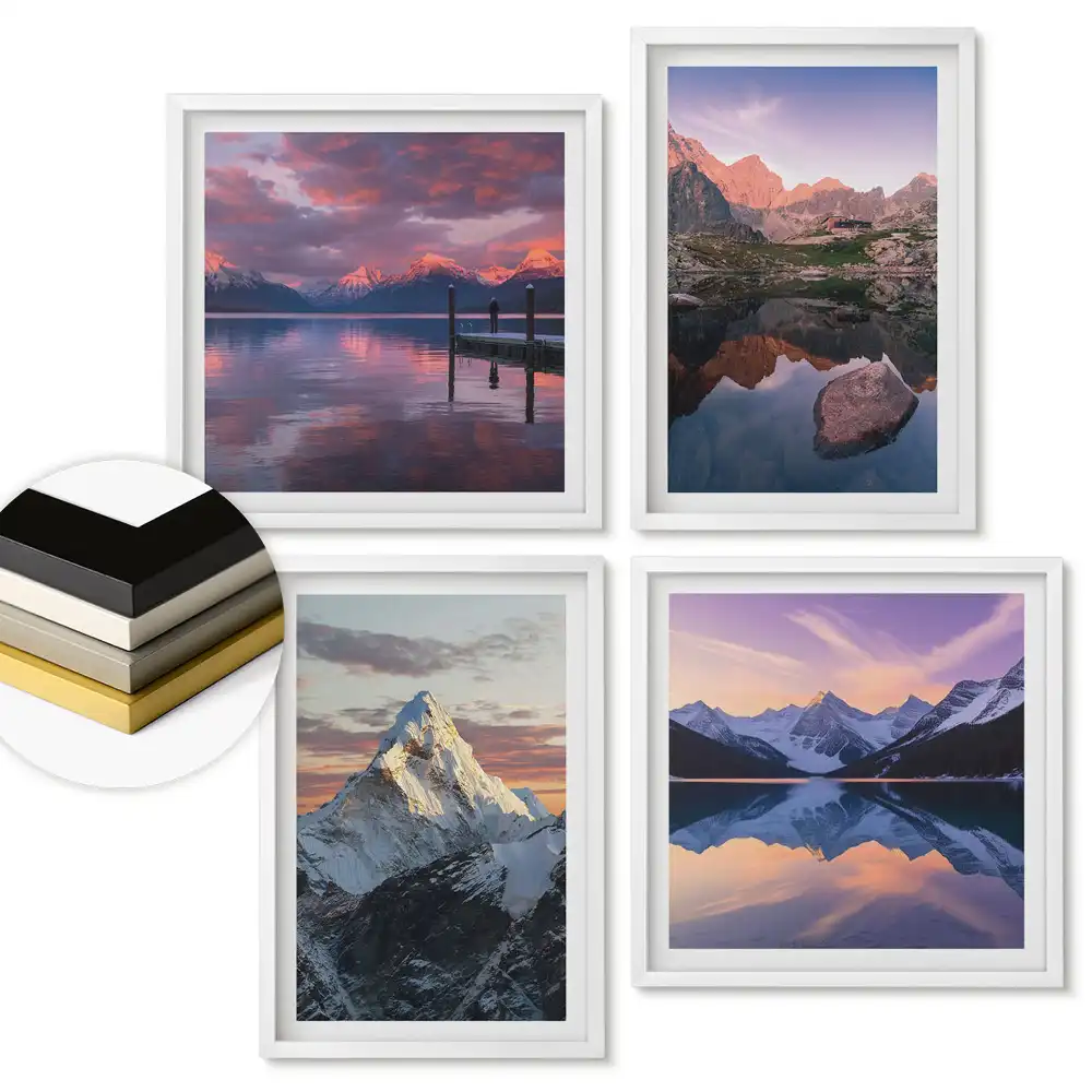 Set de tablouri înrămate cu peisaje montane la apus
