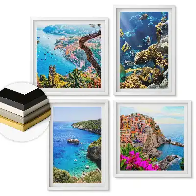 Set 4 tablouri înrămate cu peisaje pitorești și minuni subacvatice
