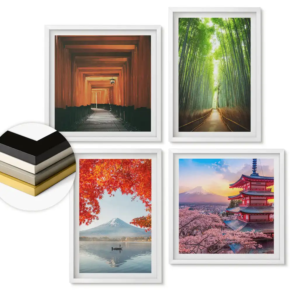 Set de tablouri înrămate cu peisaje din Japonia în diferite anotimpuri