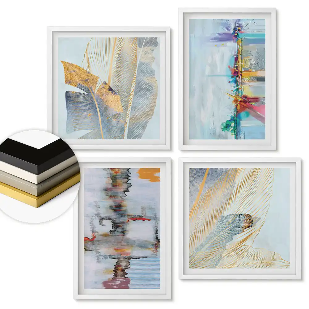 Set de 4 tablouri înrămate cu peisaje abstracte în culori delicate