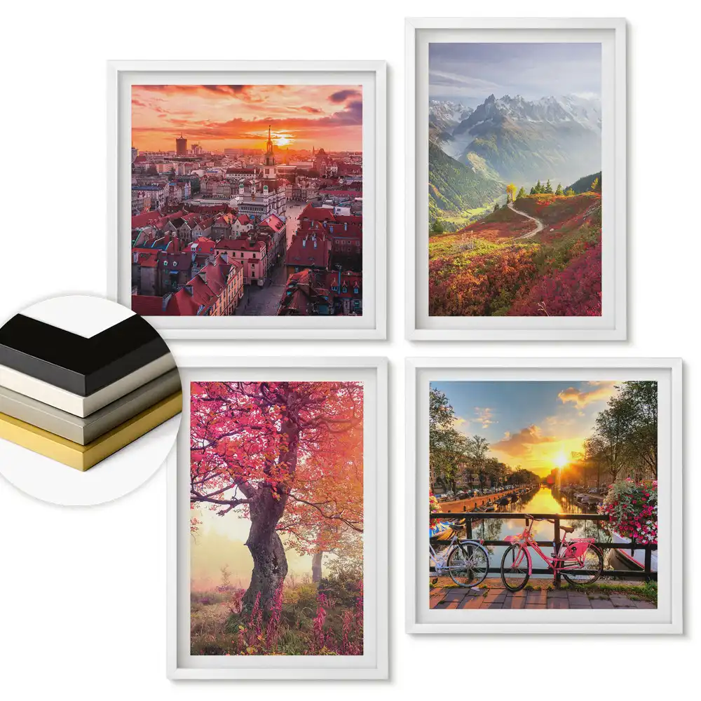 Set de 4 tablouri înrămate cu peisaje naturale din diferite anotimpuri