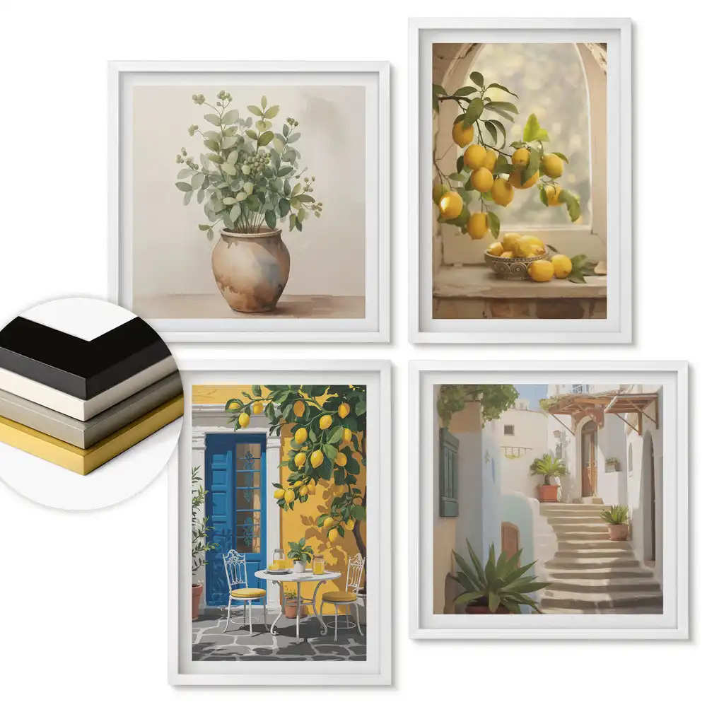 Set de 4 tablouri înrămate Colțuri atmosferice cu citrice în artă