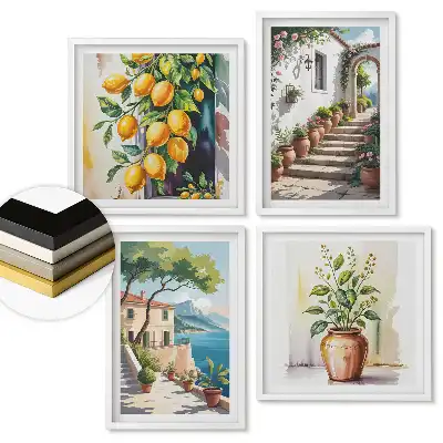 Set de 4 tablouri înrămate cu peisaje pline de culori și natură