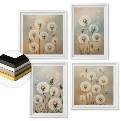 Set de 4 tablouri înrămate cu model de păpădii în culori pastelate