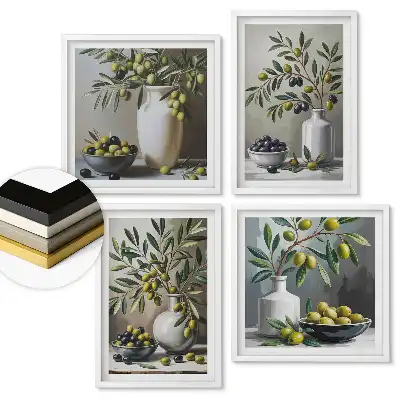 Set de 4 tablouri înrămate cu fructe de măslin în abordare artistică
