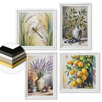 Set 4 tablouri înrămate cu tematică flori, fructe și natură
