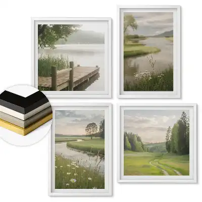 Set de patru tablouri înrămate Pacea naturii