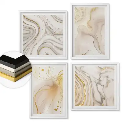 Set 4 tablouri înrămate Eleganță în nuanțe de auriu și bej