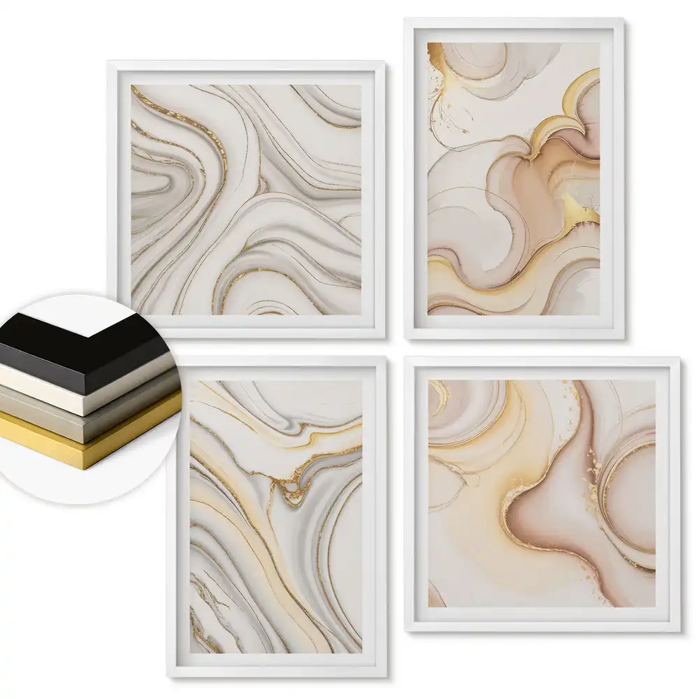 Set de tablouri înrămate cu modele abstracte în nuanțe delicate
