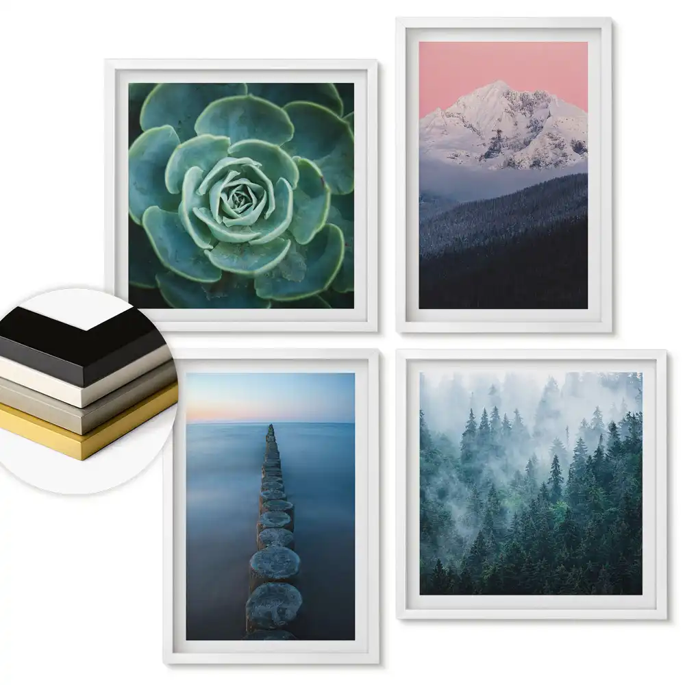 Set 4 tablouri înrămate cu peisaje naturale în diferite nuanțe