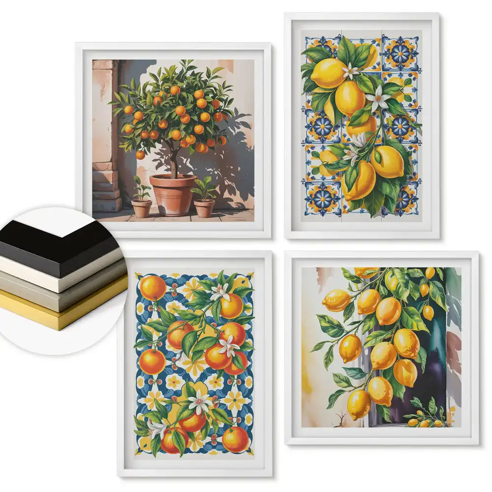 Set de tablouri înrămate cu aranjament decorativ colorat cu citrice