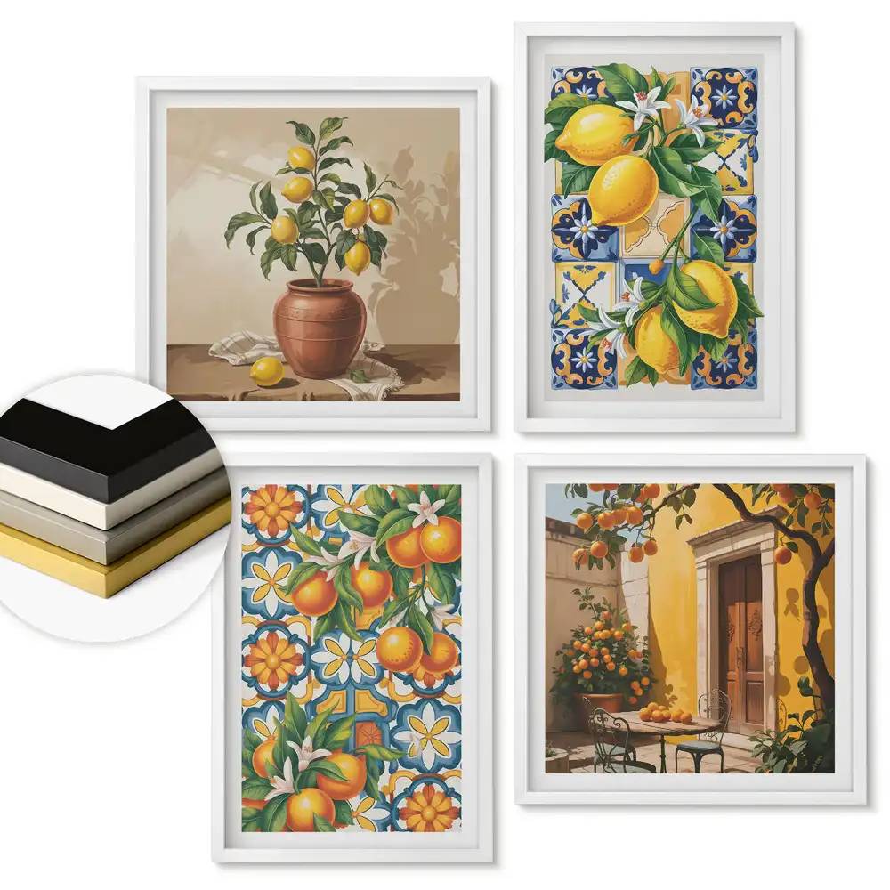 Set de tablouri înrămate cu citrice pentru design interior colorat