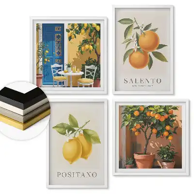 Set de 4 tablouri înrămate cu peisaje italienești în stil retro