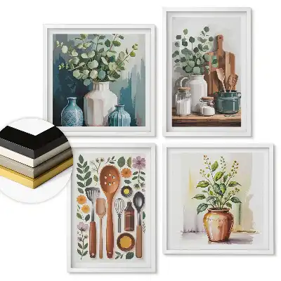 Set de 4 tablouri înrămate Inspirații pentru bucătării rustice