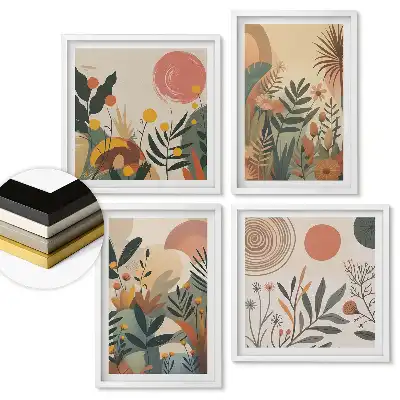 Set de tablouri înrămate cu abstracțiuni vegetale în culori pastelate