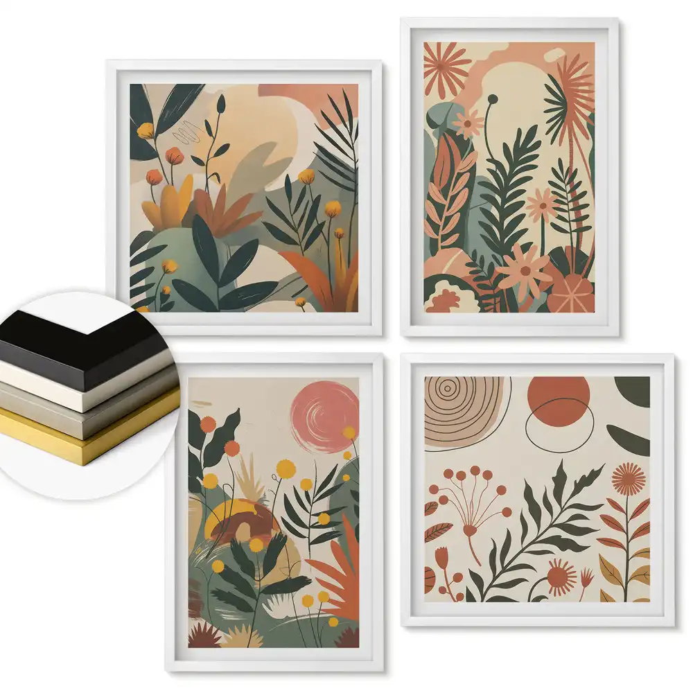Set 4 tablouri înrămate Inspirații florale în stil modern