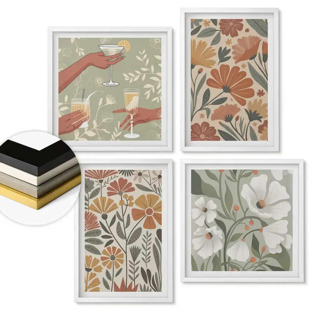 Set de 4 tablouri înrămate Inspirații florale în stil modern