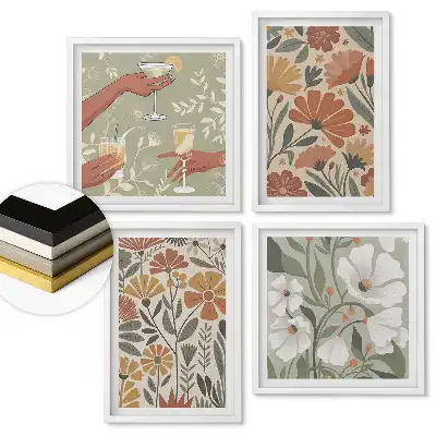 Set de 4 tablouri înrămate Inspirații florale în stil modern