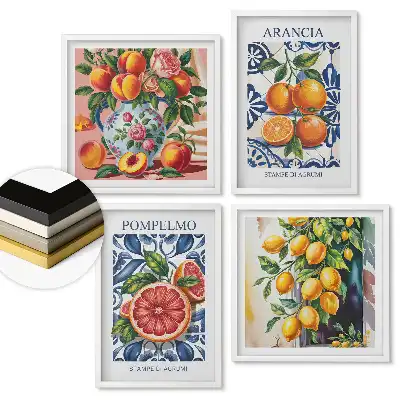 Set de 4 tablouri înrămate Inspirații fructate nuanțe de citrice