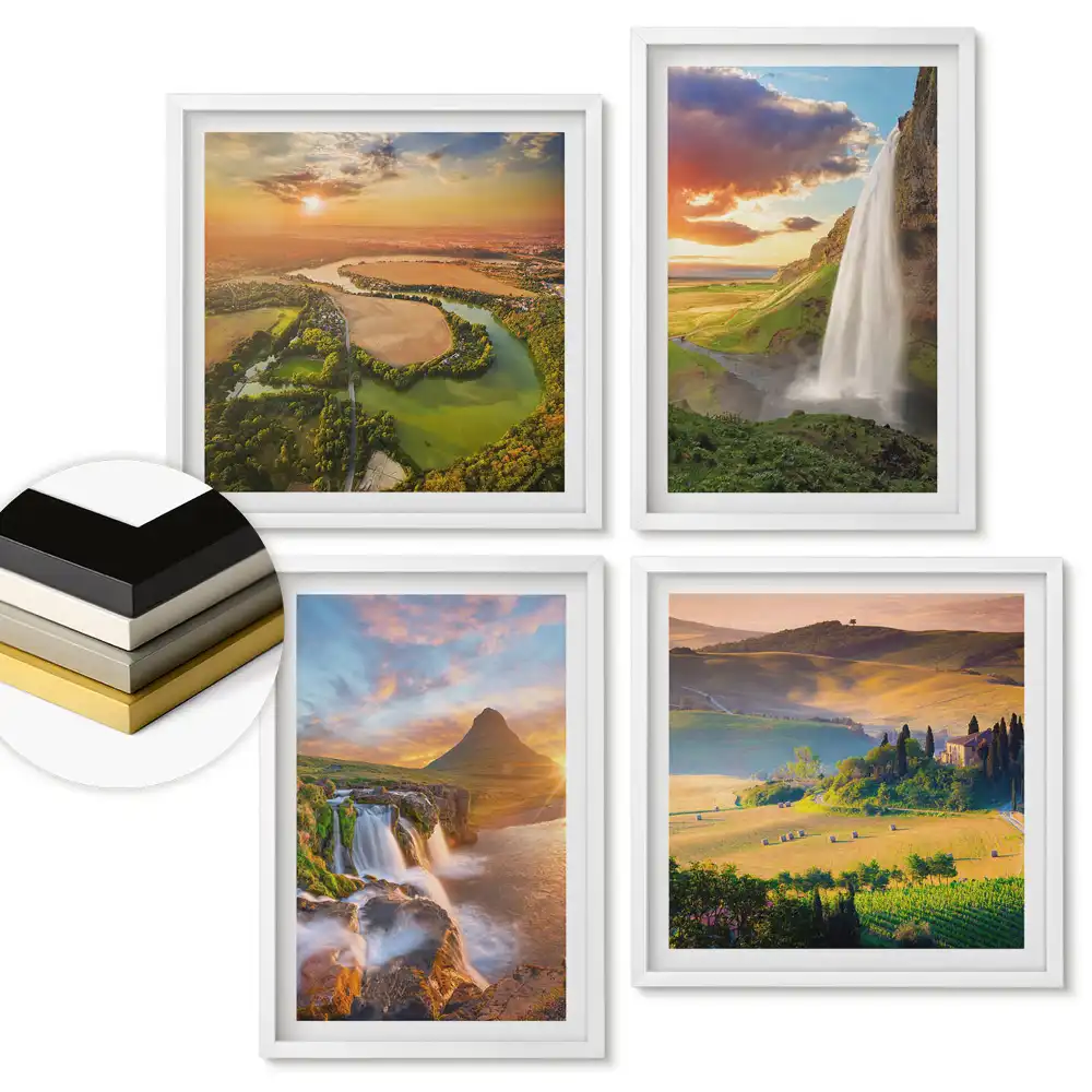 Set de 4 tablouri înrămate cu peisaje pitorești ale naturii