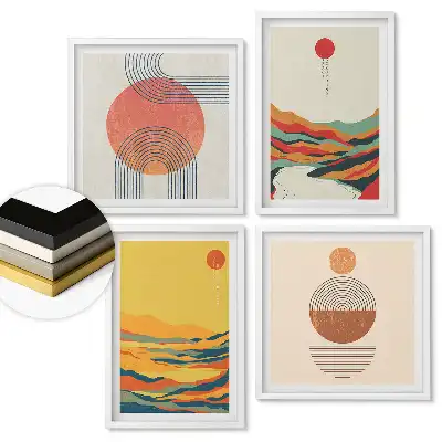 Set de tablouri înrămate cu peisaje abstracte în culori calde