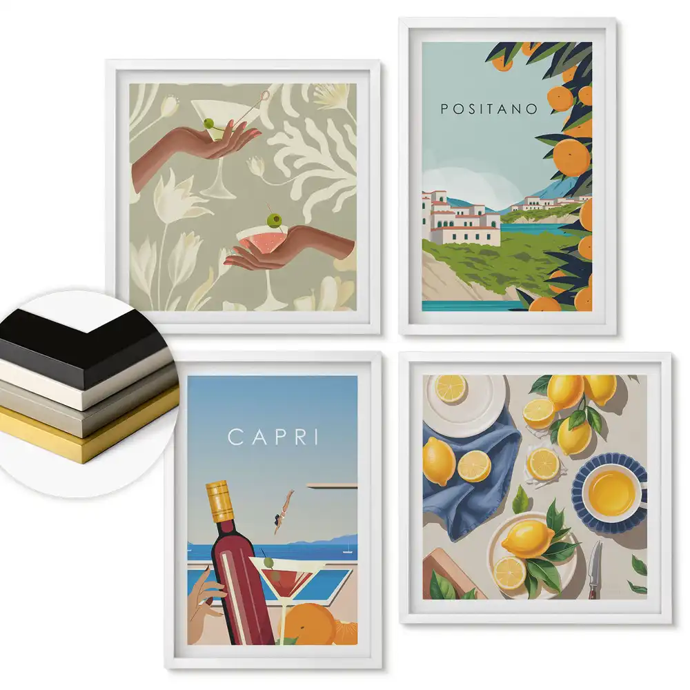 Set 4 tablouri înrămate Peisaje din Italia: Capri și Positano