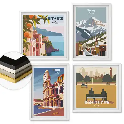 Set de 4 tablouri înrămate Orașe pline de farmec și inspirație
