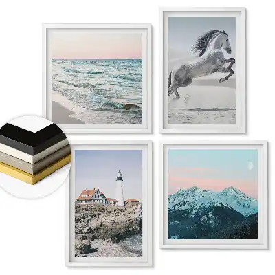 Set de 4 tablouri înrămate cu peisaje reprezentând natură și animale în armonie