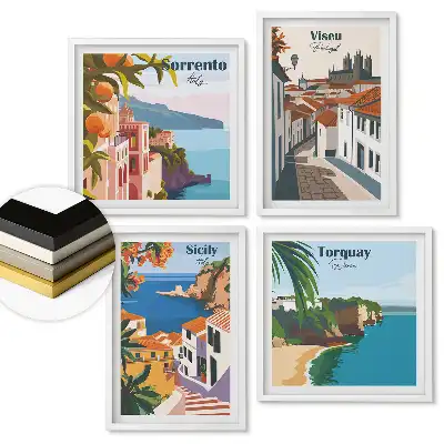 Set 4 tablouri înrămate Peisaje ale Europei: Marea și Arhitectura