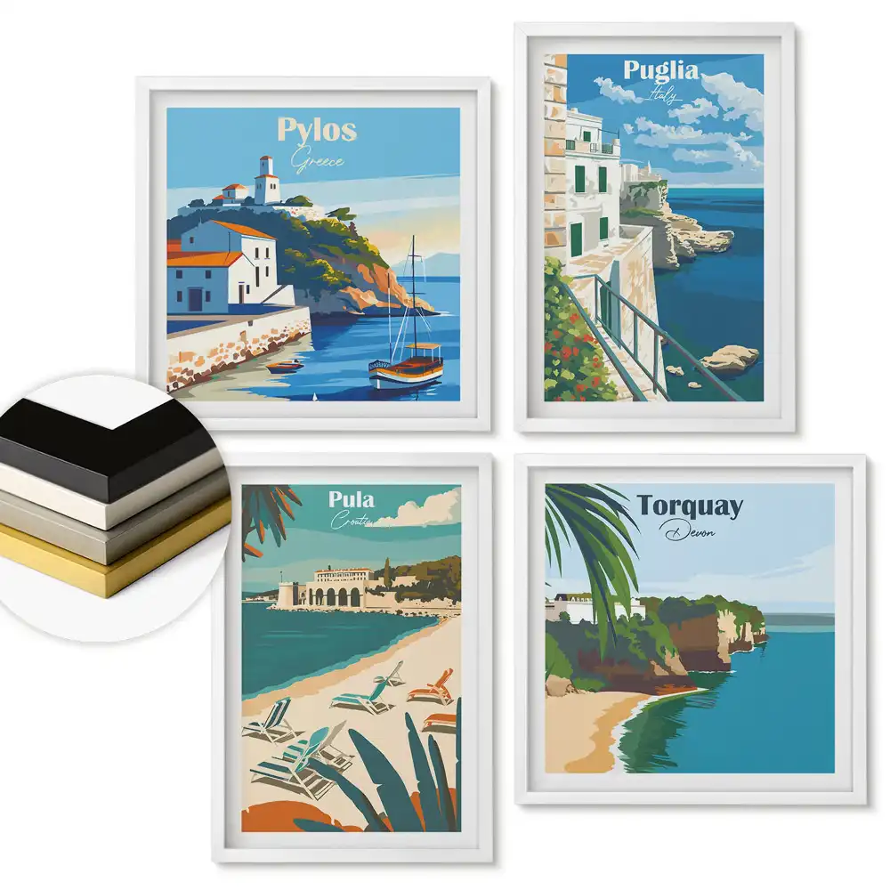 Set de 4 tablouri înrămate cu peisaje de pe litoral