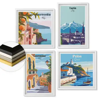 Set de tablouri înrămate cu ilustrații de orașe europene pitorești