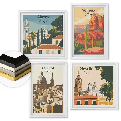 Set de 4 tablouri înrămate Orașe pline de farmec și istorie
