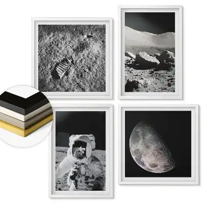 Set 4 tablouri înrămate Călătorii în spațiu cu Luna și astronauți