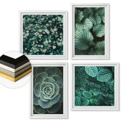 Set 4 tablouri înrămate cu frunze verzi și modele botanice