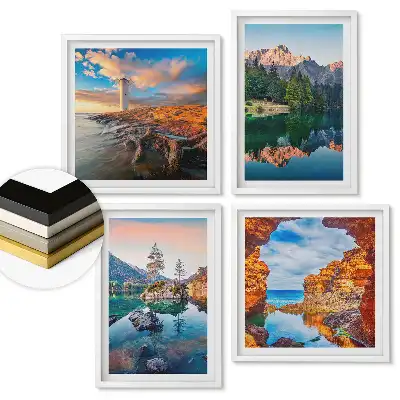 Set de tablouri înrămate cu peisaje pitorești de munte și apă