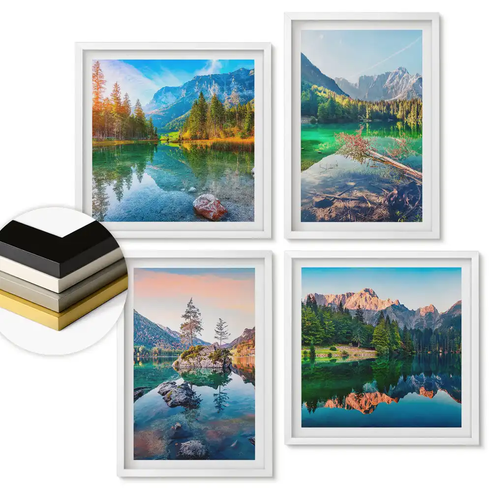 Set de tablouri înrămate cu peisaje pitorești ale lacurilor de munte
