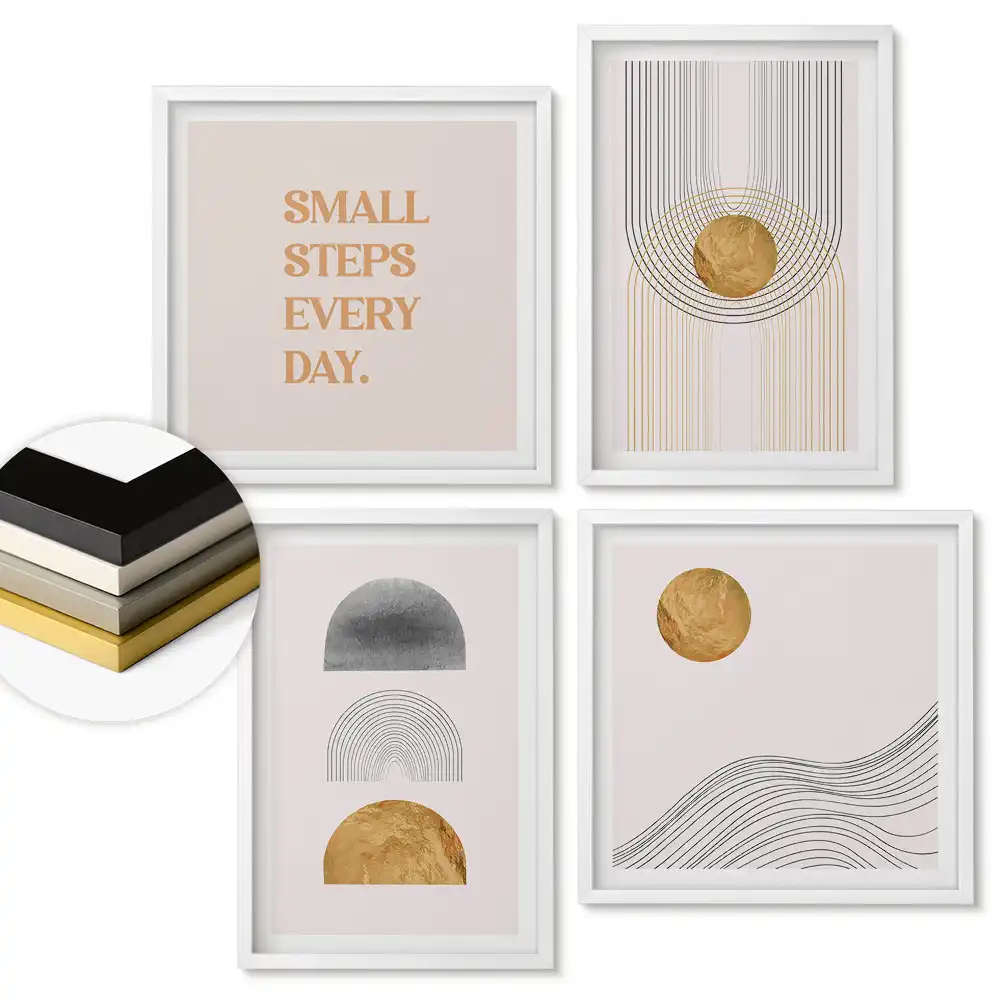 Set de 4 tablouri înrămate cu artă murală minimalistă