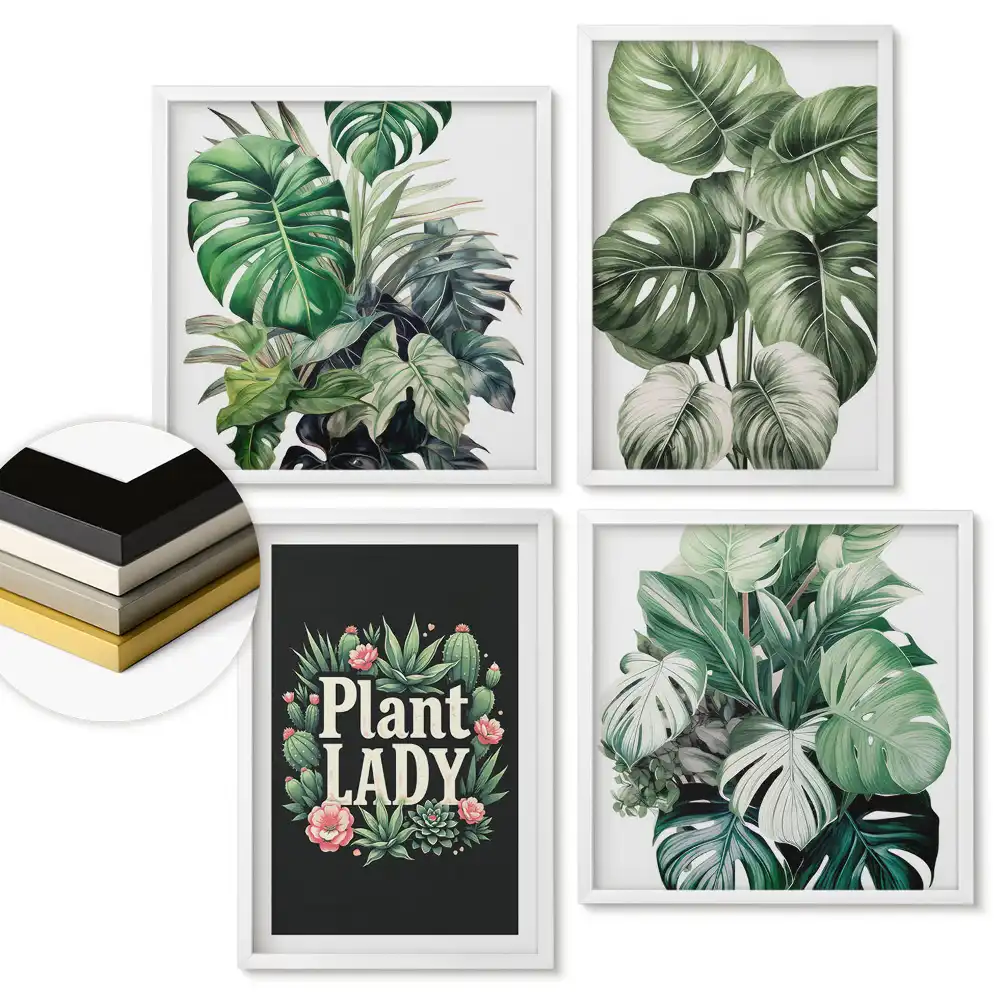 Set de 4 tablouri înrămate cu plante în stil decorativ modern