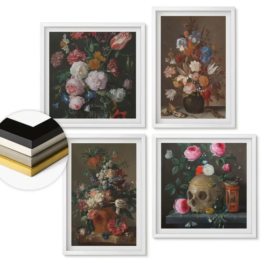 Set de tablouri înrămate cu compoziții florale și natură statică