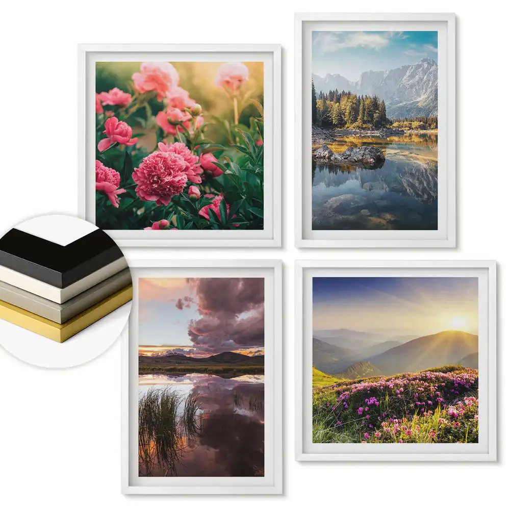 Set de 4 tablouri înrămate cu peisaje naturale la diferite momente ale zilei