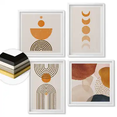 Set de tablouri înrămate cu forme abstracte în culori calde