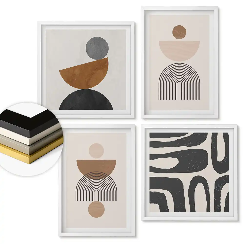 Set 4 tablouri înrămate cu forme și culori abstracte