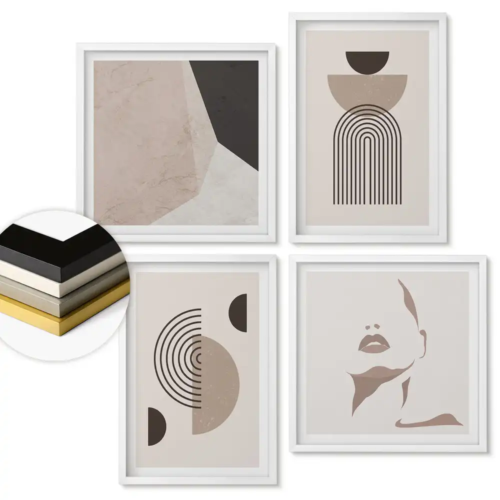 Set de tablouri înrămate cu forme abstracte și culori delicate