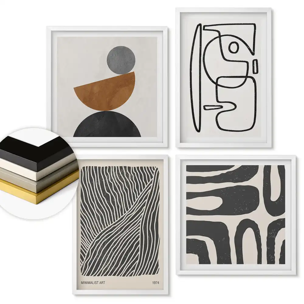 Set de 4 tablouri înrămate cu design minimalist și forme moderne