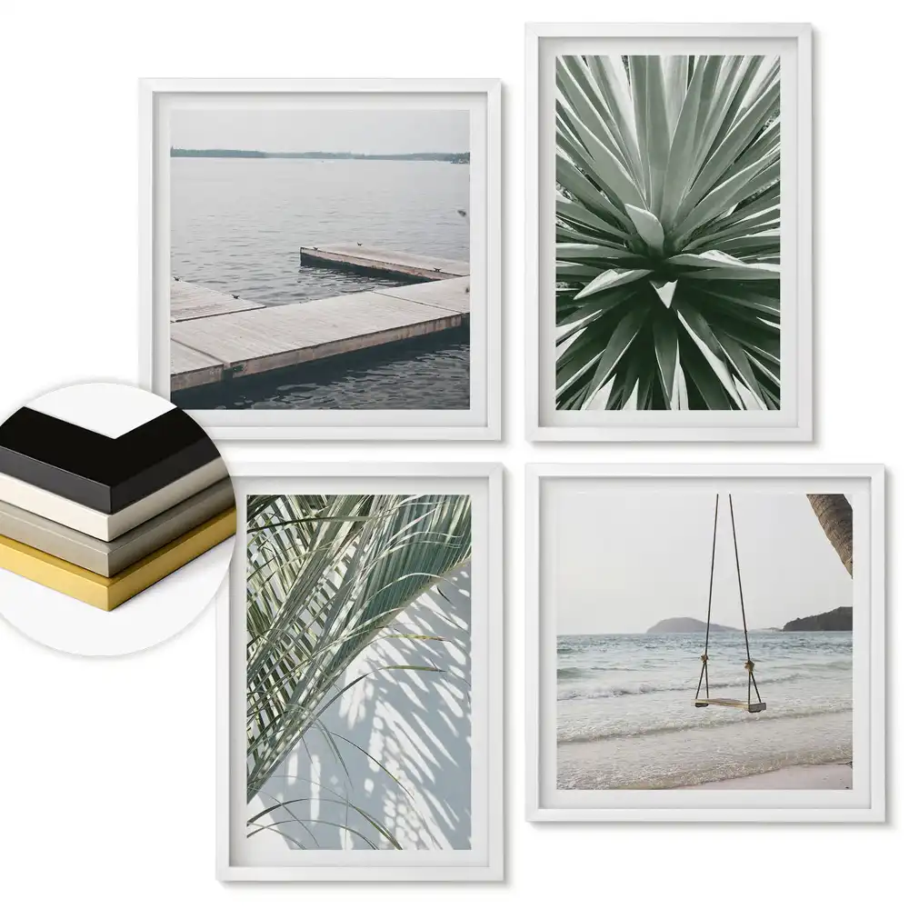 Set de 4 tablouri înrămate cu peisaj tropical și natură