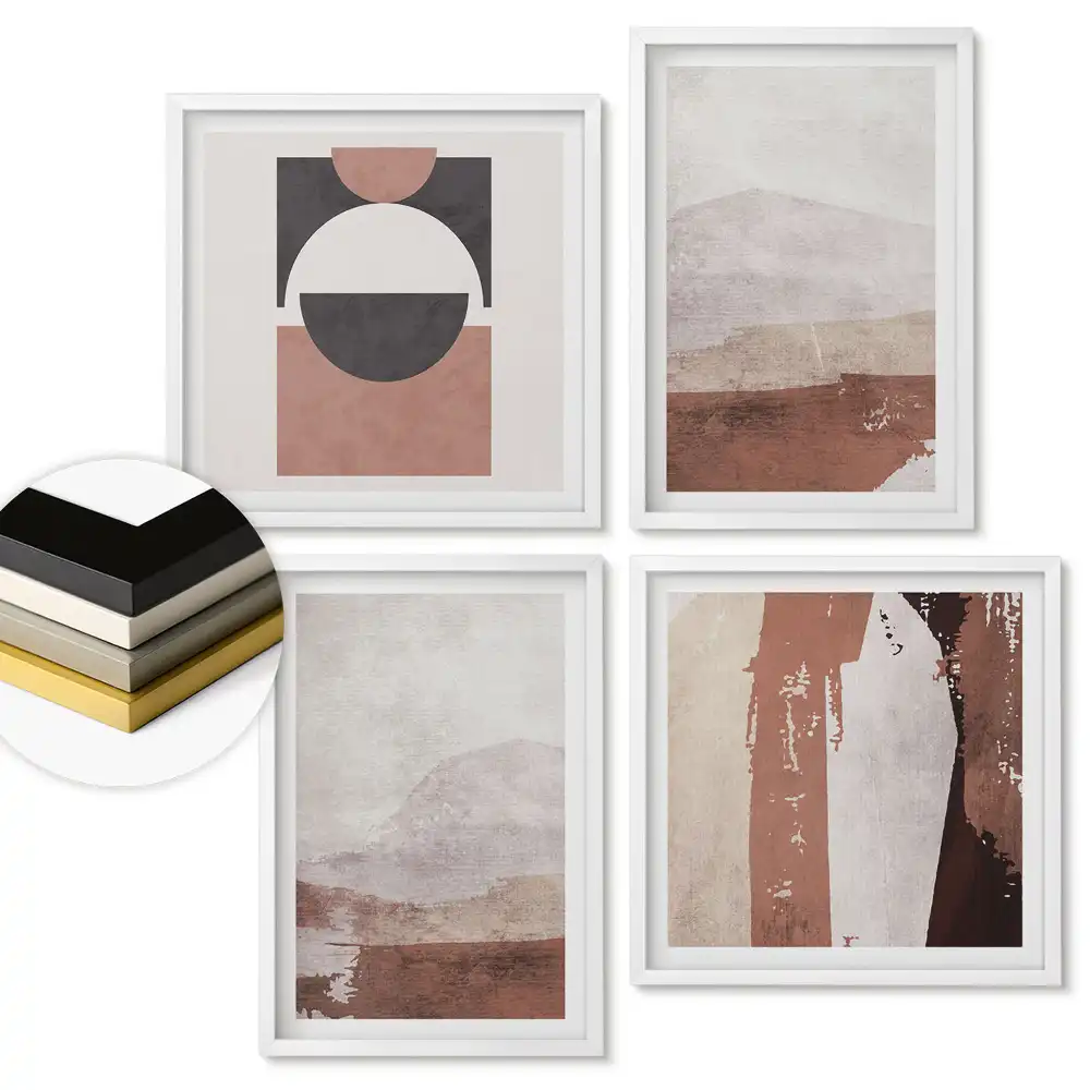Set 4 tablouri înrămate cu peisaje abstracte în culori discrete