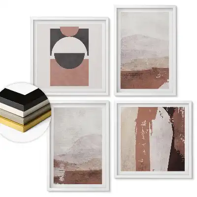 Set 4 tablouri înrămate cu peisaje abstracte în culori discrete
