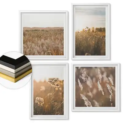 Set de tablouri înrămate cu peisaje naturale în tonuri aurii