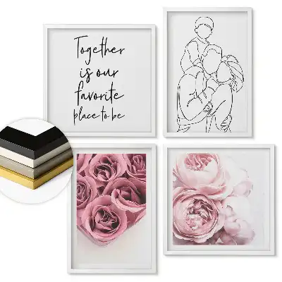 Set de 4 tablouri înrămate Inspirații florale și dragoste în artă